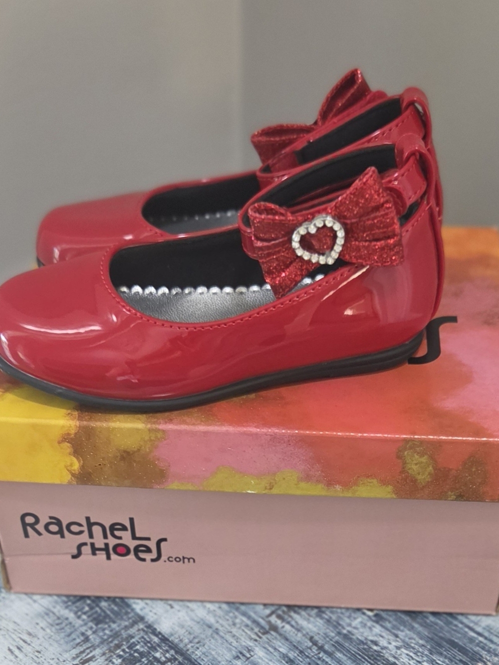 NIB Rachel Shoes Louisa Red Patent Glitter Bow Toddler 6